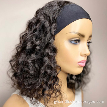 Short Bob  Headband Wig Human Hair Wigs For Black Women Brazilian Hair Glueless Remy Curly Human Hair Wigs